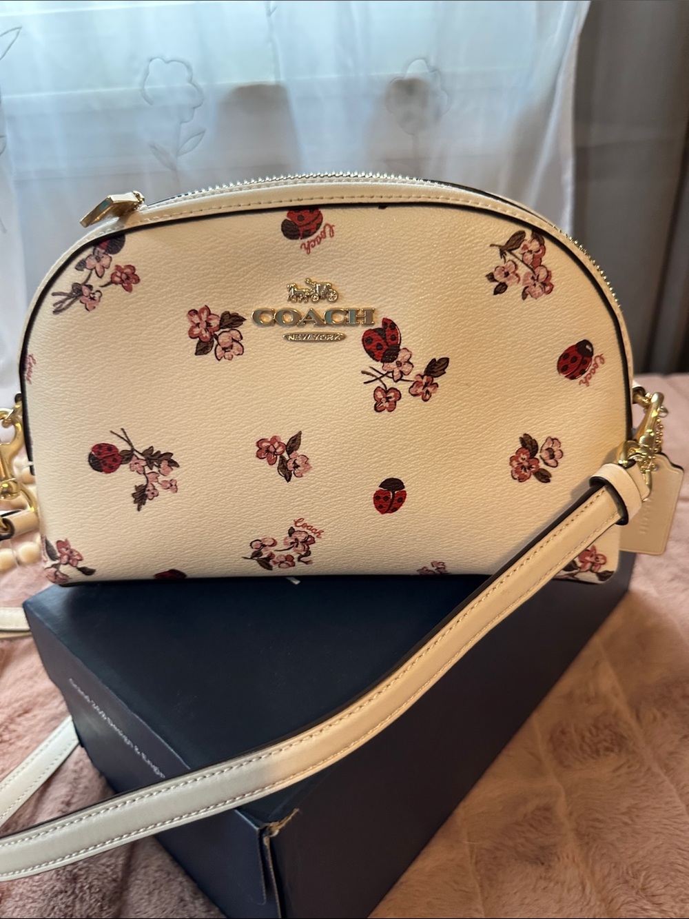 Coach Cream Floral & Ladybug Leather Crossbody - Picture 5 of 11